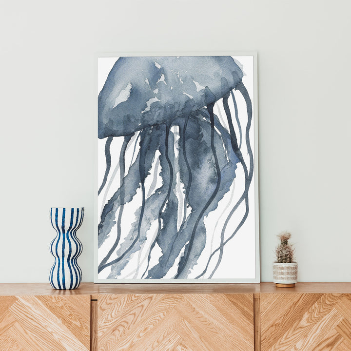 Blue Watercolor Jellyfish No. 2  - Art Print or Canvas - Jetty Home