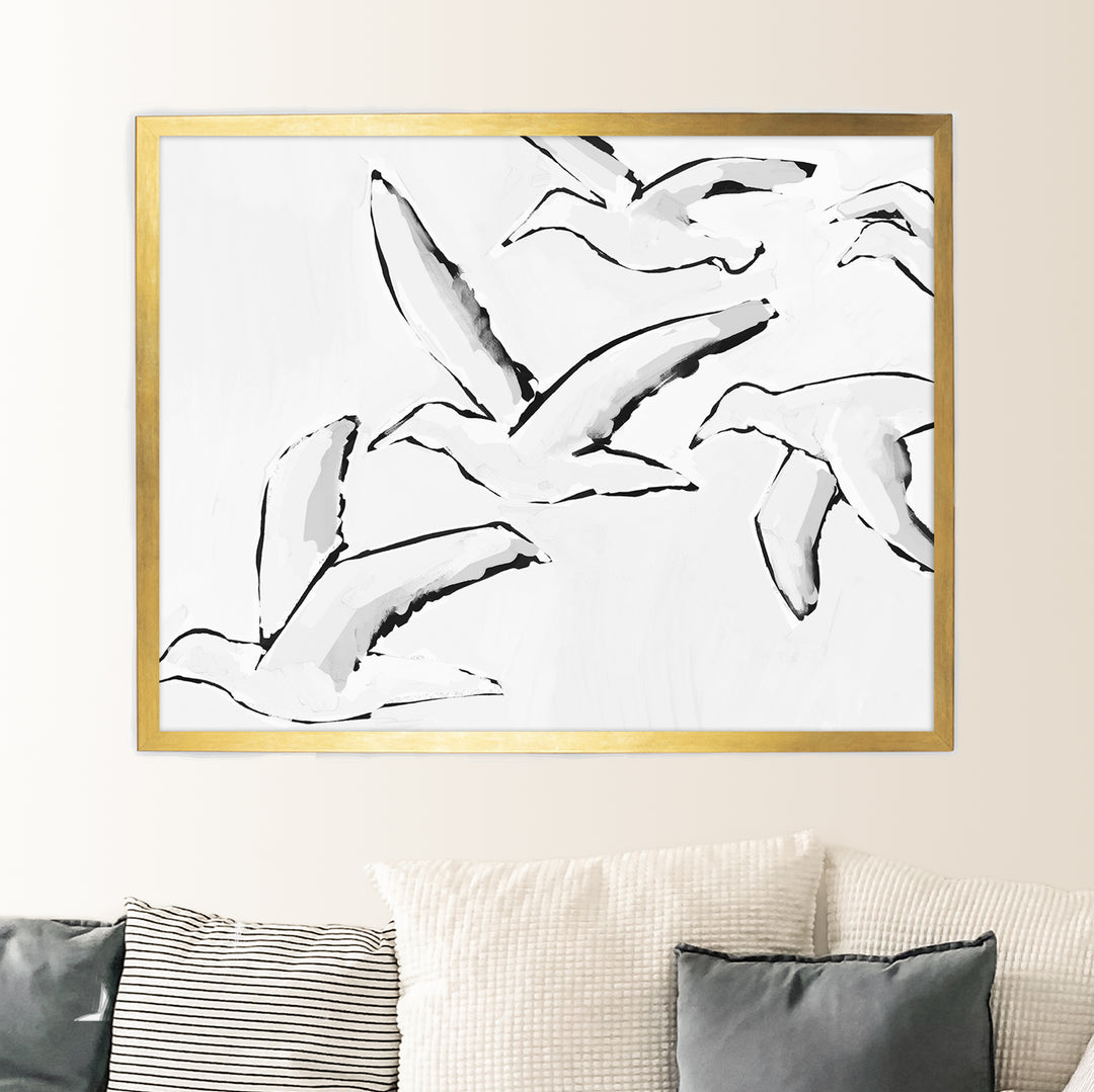 Black & White Gulls in Flight - Jetty Home