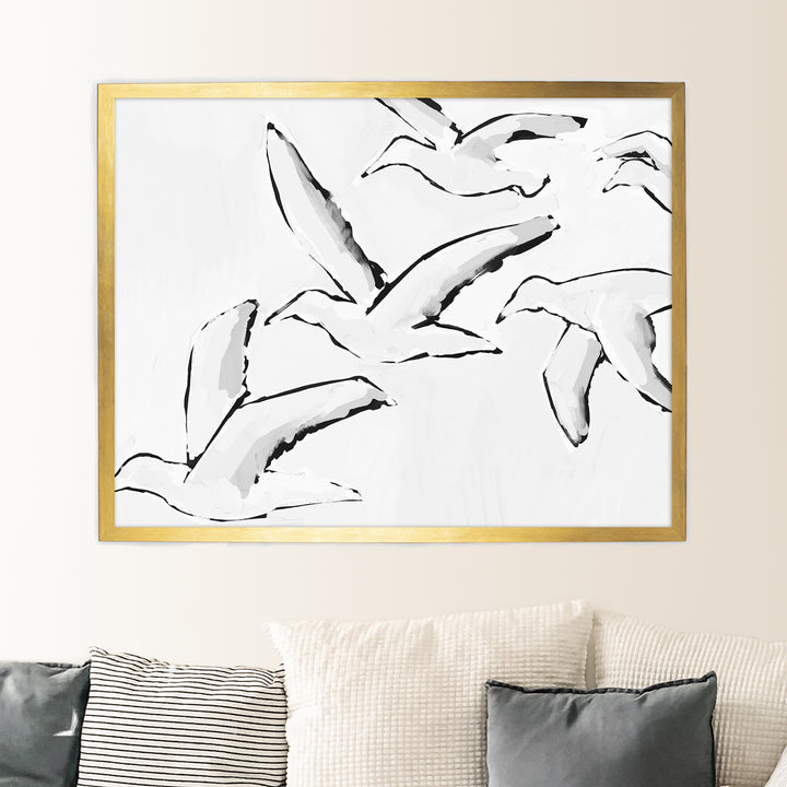 Black & White Gulls in Flight - Jetty Home