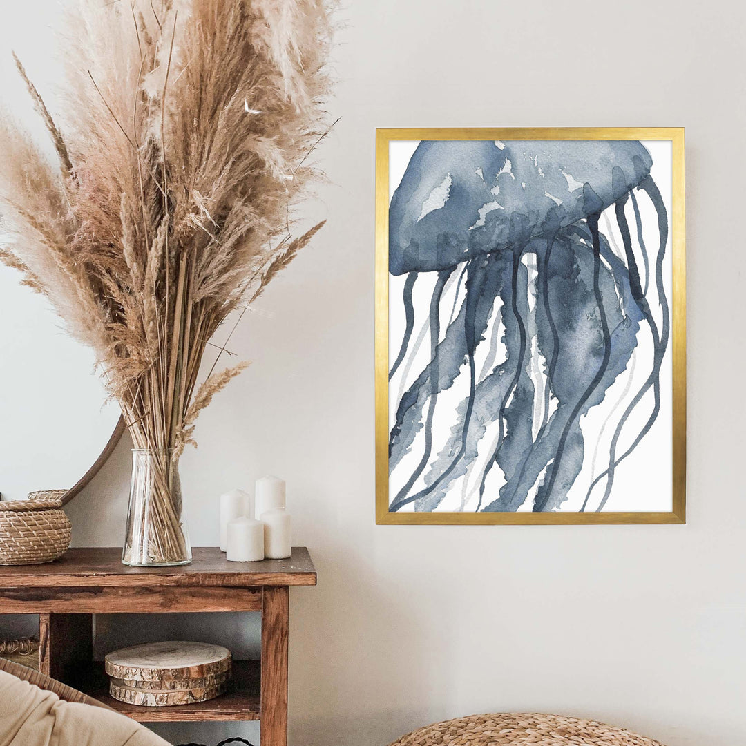 Blue Watercolor Jellyfish No. 2 - Jetty Home