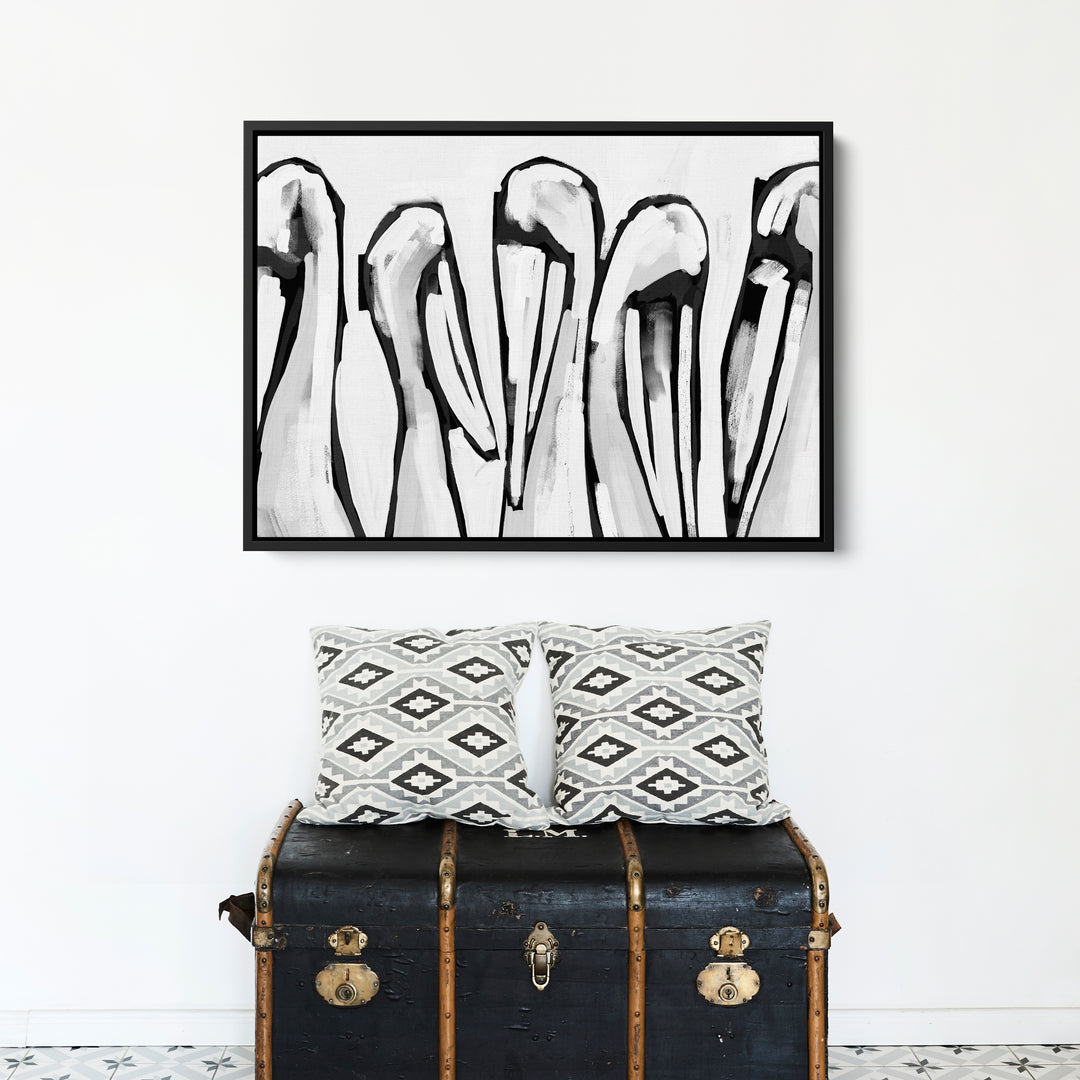 Black & White Pelican Gathering - Jetty Home