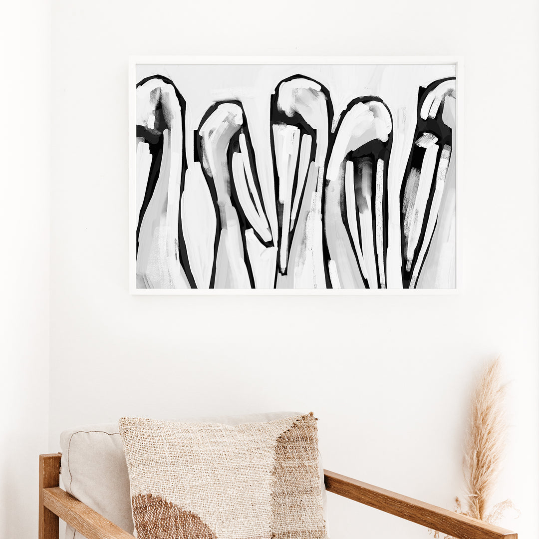 Black & White Pelican Gathering - Art Print or Canvas - Jetty Home