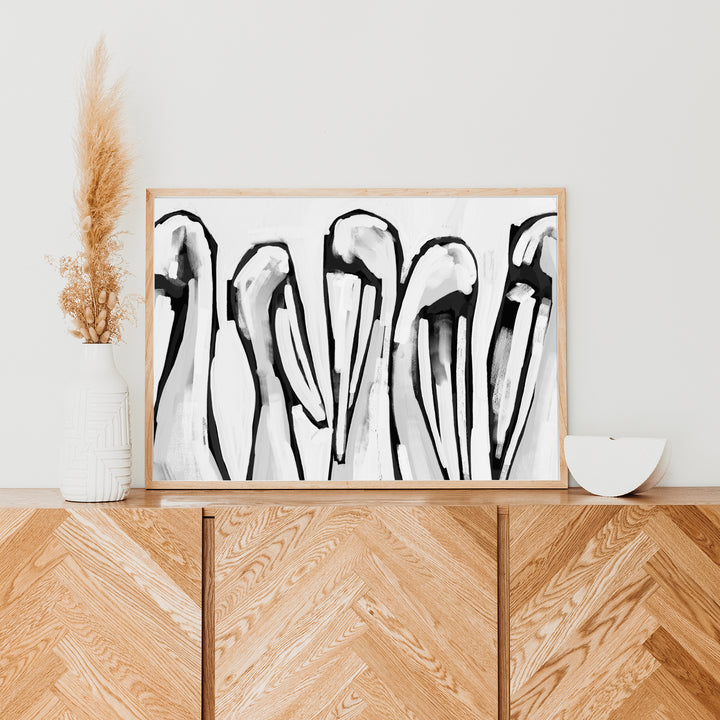 Black & White Pelican Gathering - Art Print or Canvas - Jetty Home