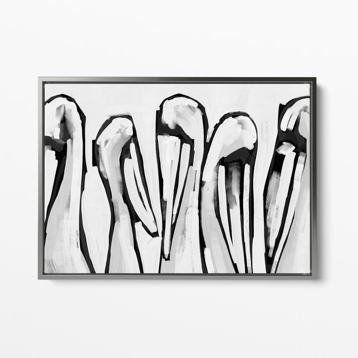 Black & White Pelican Gathering - Jetty Home