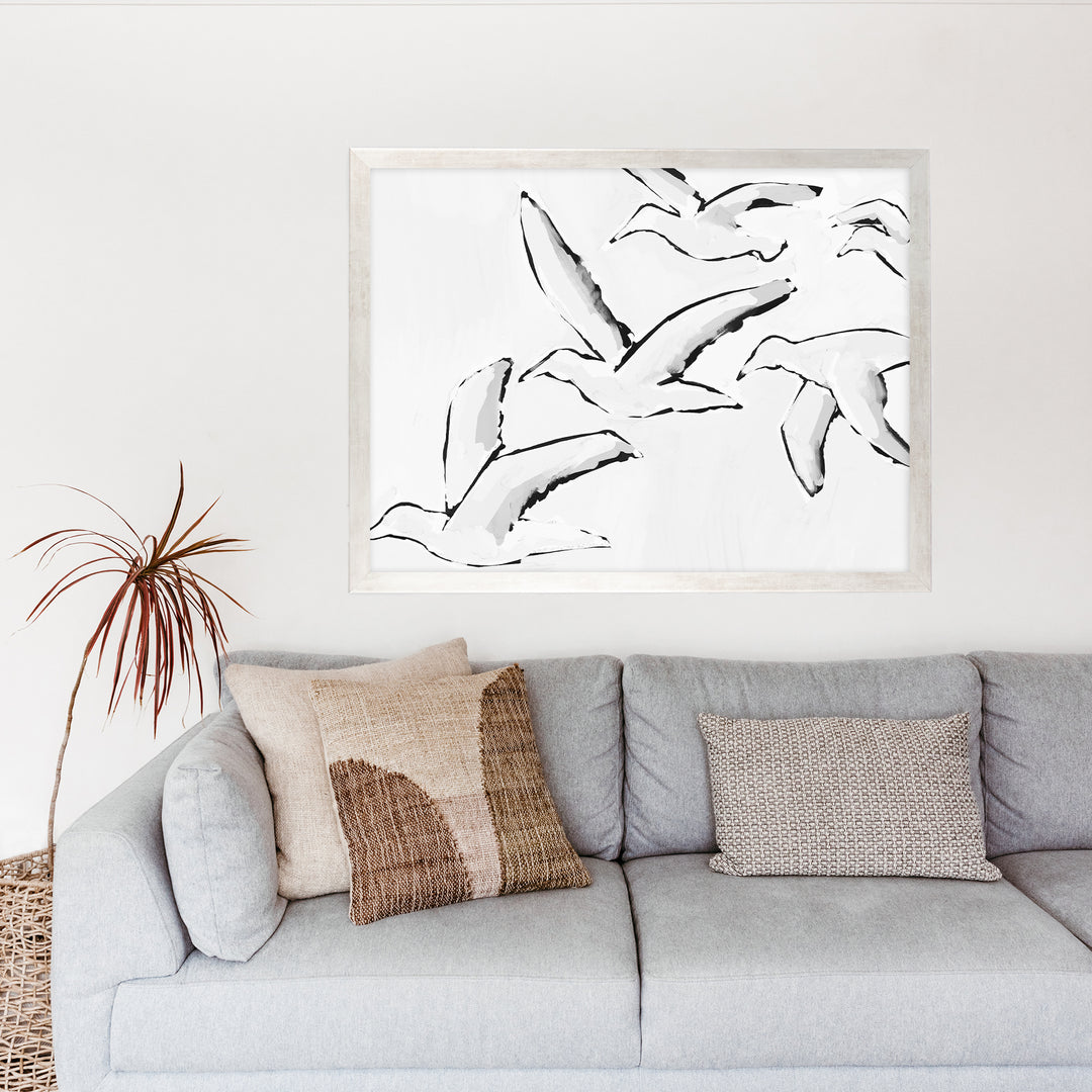 Black & White Gulls in Flight - Jetty Home