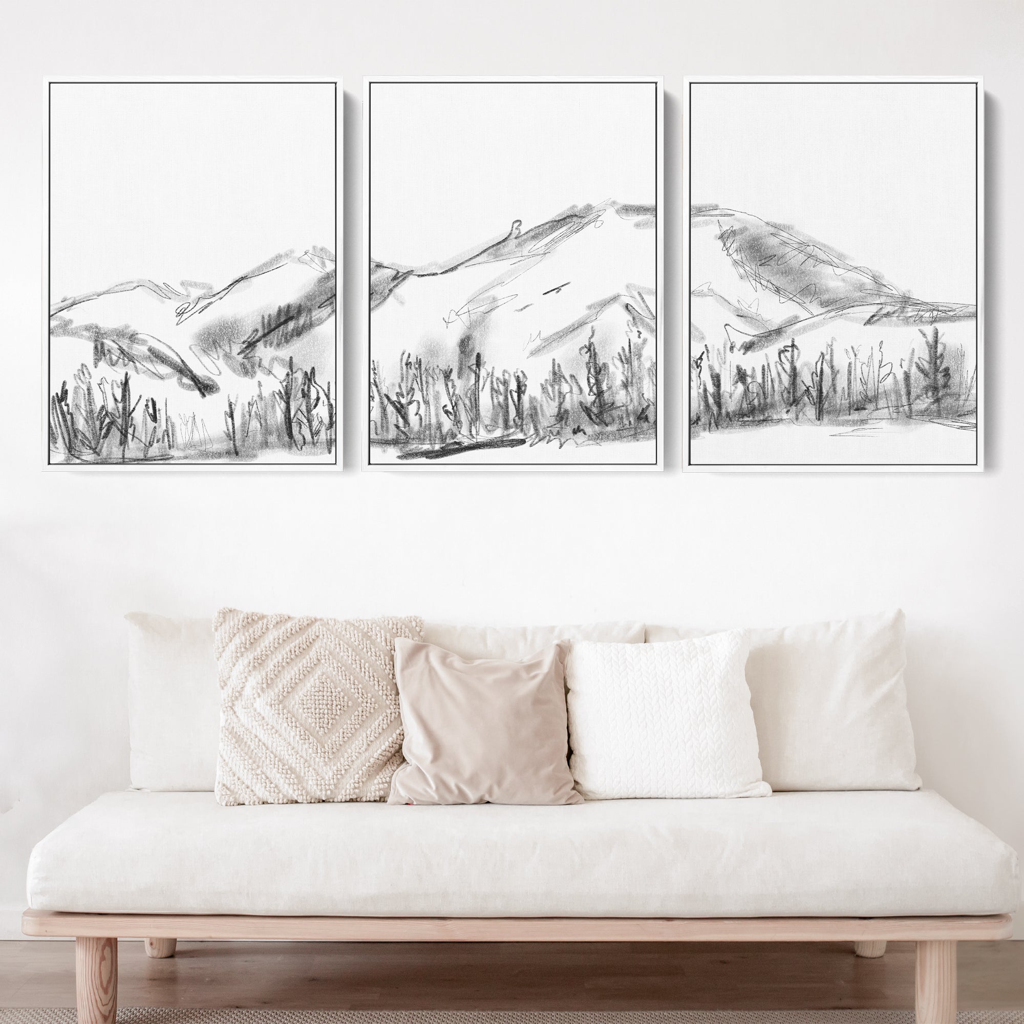 フォトアート Mountain Landscape Sketch - Set of 3 | Nordic Lodge Triptych Wall