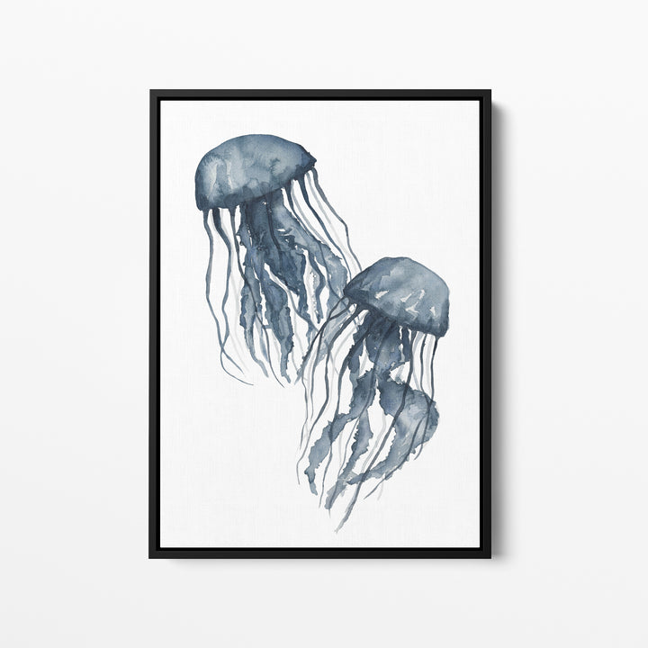 Navy Blue Jellyfish Duo  - Art Print or Canvas - Jetty Home