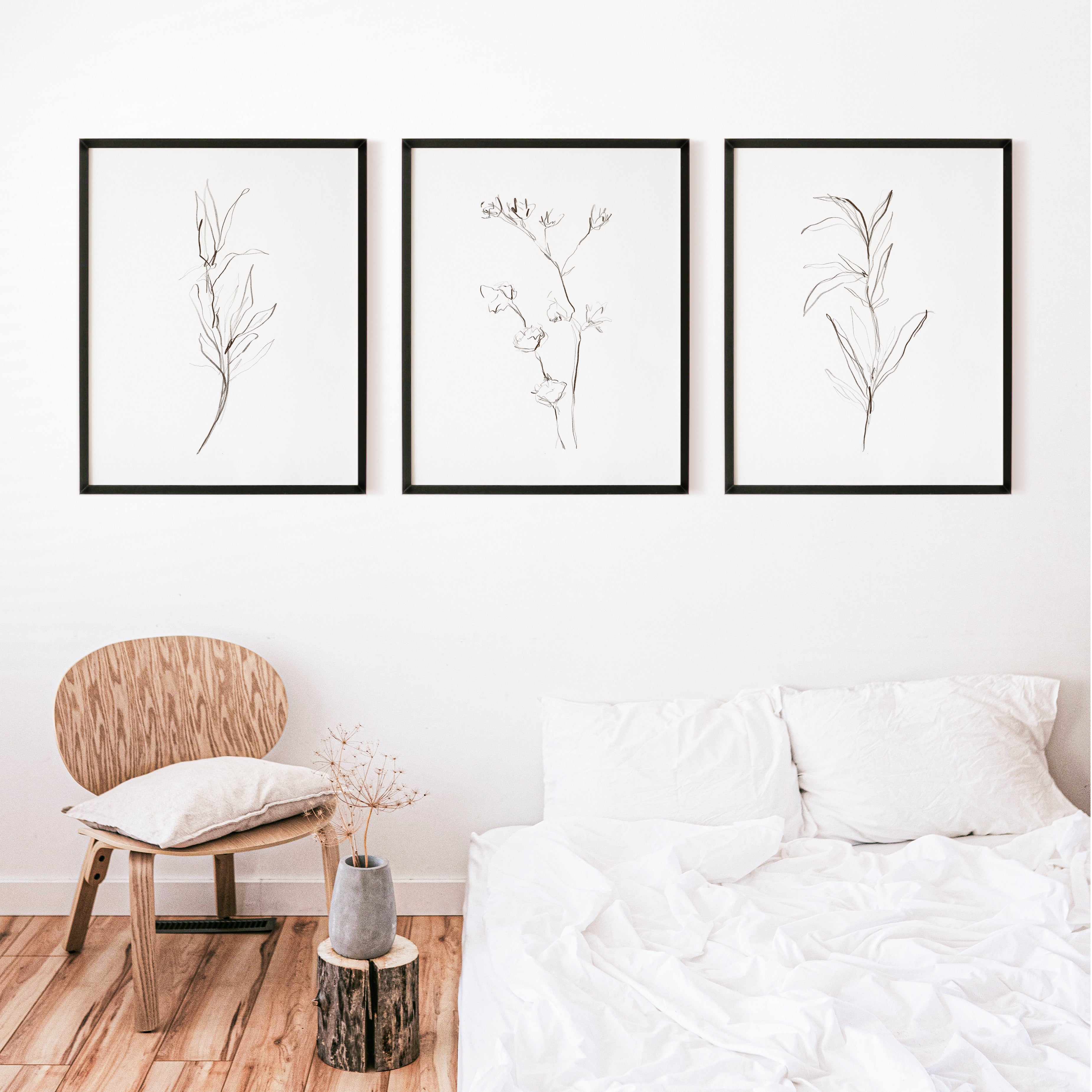 Minimalist Fall Plant Study - Set of 3 | Brown and White Triptych Art ...
