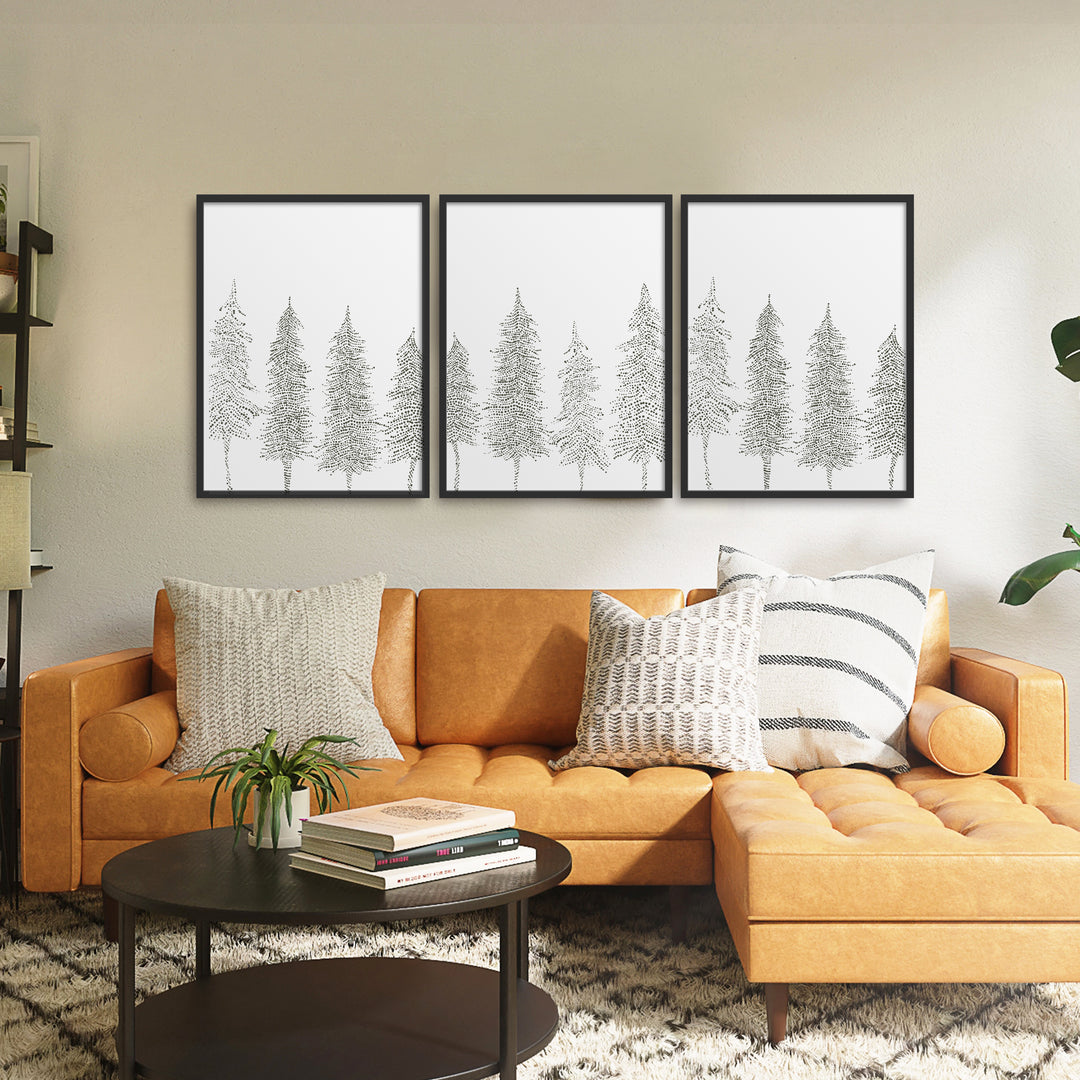 Minimalist Pine Tree Line - Set of 3  - Art Prints or Canvases - Jetty Home