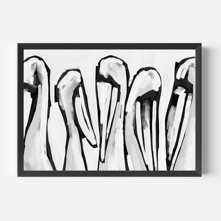 Black & White Pelican Gathering - Jetty Home