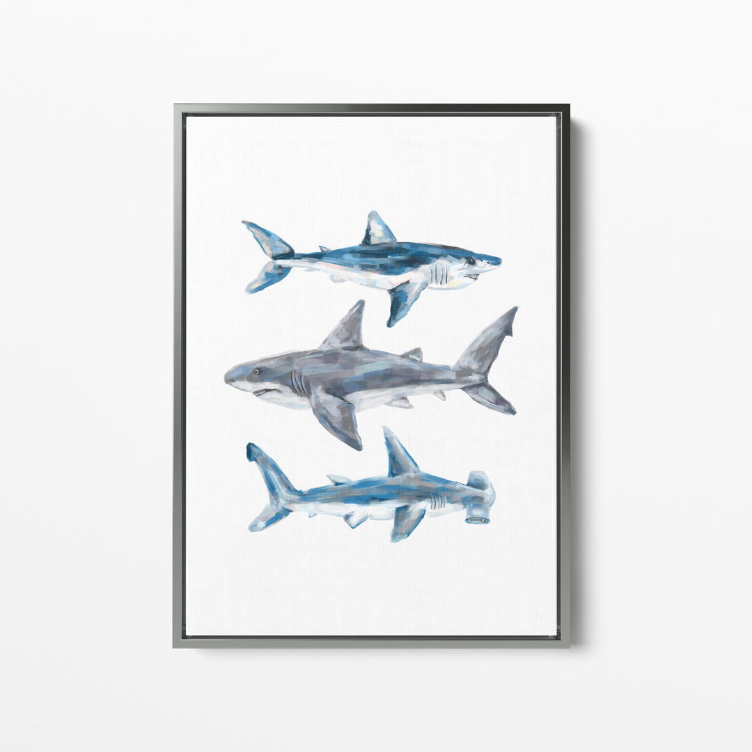 Great White, Mako + Hammerhead Shark  - Art Print or Canvas - Jetty Home