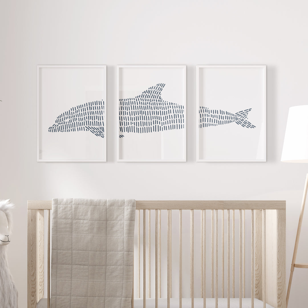 Dolphin Illustration - Set of 3  - Art Prints or Canvases - Jetty Home