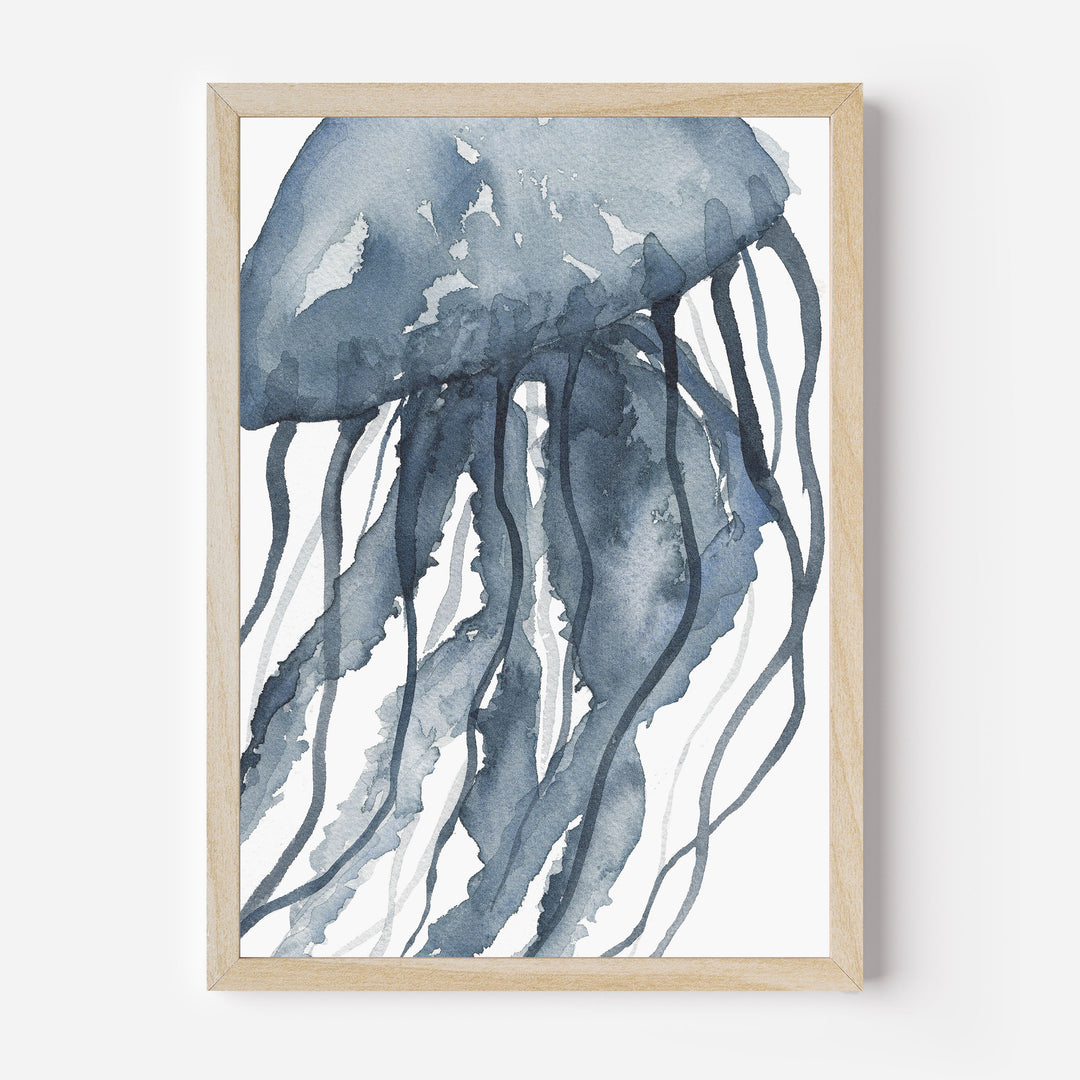 Blue Watercolor Jellyfish No. 2  - Art Print or Canvas - Jetty Home