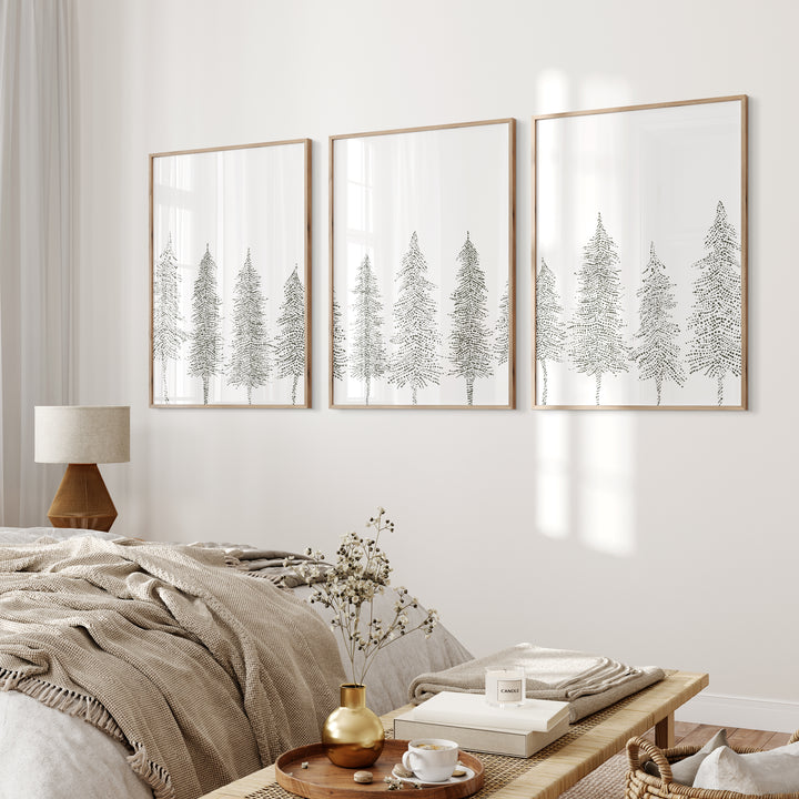 Minimalist Pine Tree Line - Set of 3  - Art Prints or Canvases - Jetty Home