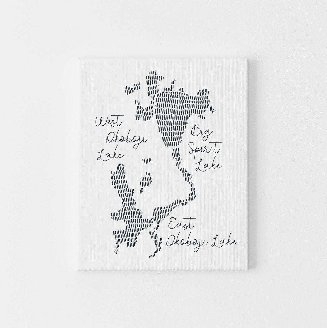 West Okoboji Lake Modern Map Illustration Wall Art Print or Canvas - Jetty Home