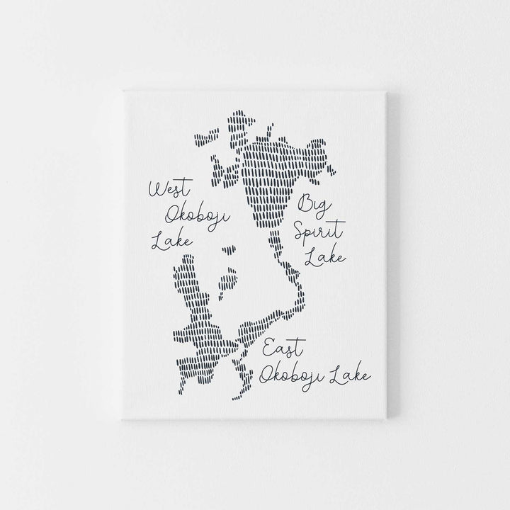 West Okoboji Lake Modern Map Illustration Wall Art Print or Canvas - Jetty Home