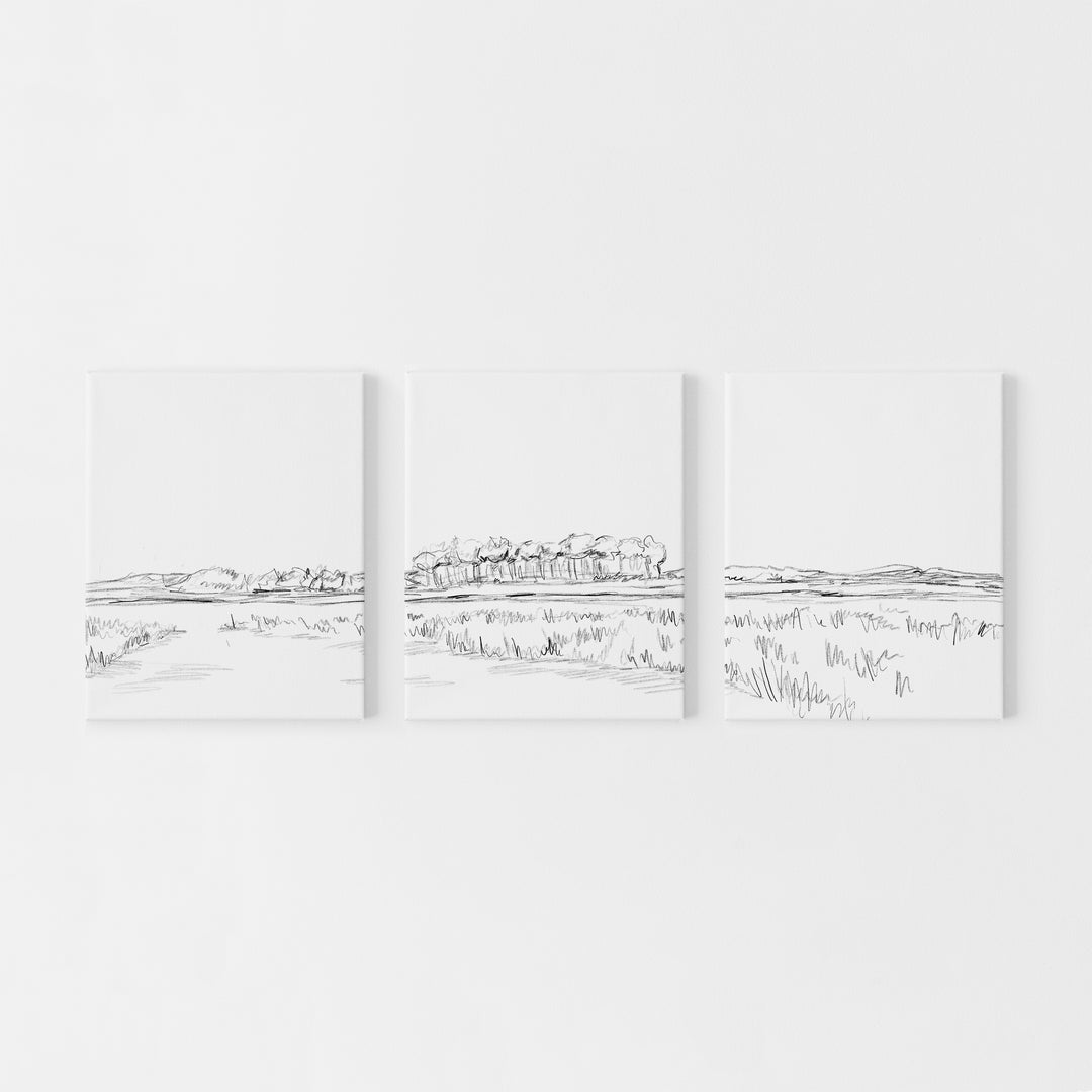 Marsh Lowcountry Illustration Triptych Set of Three Wall Art Prints or Canvas - Jetty Home