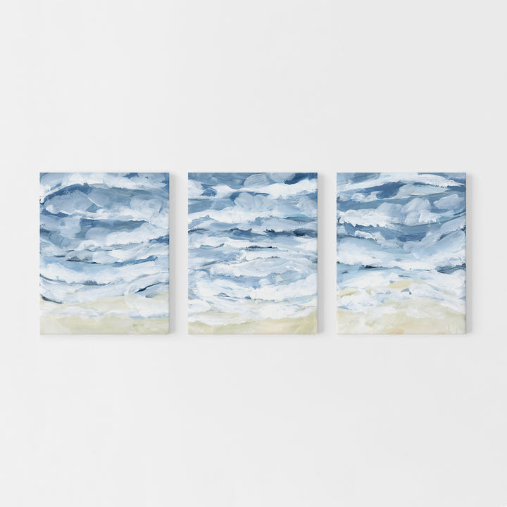 Crashing Waves Painting Coastal Triptych Set of Three Wall Art Prints or Canvas - Jetty Home