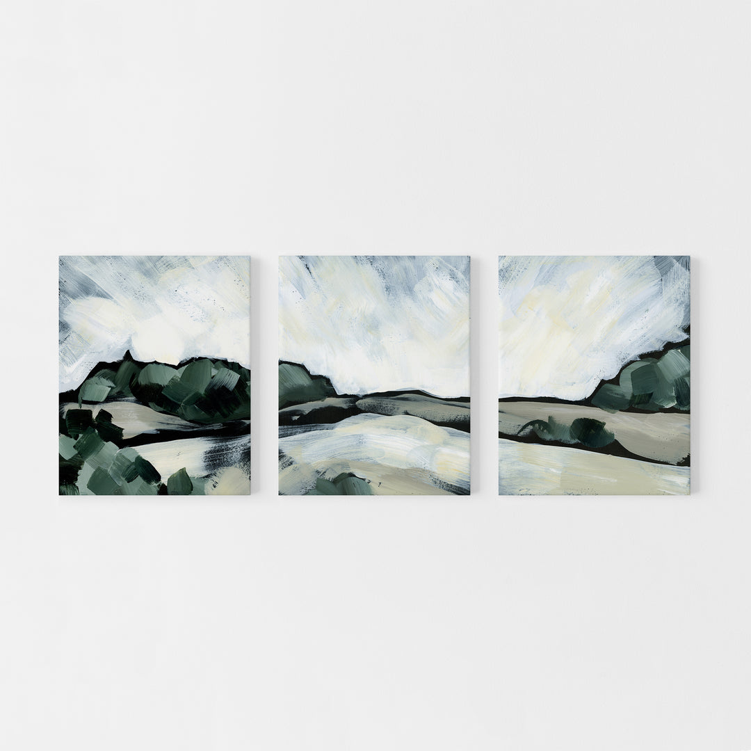 Moody Landscape Painting Triptych Set of Three Wall Art Prints or Canvas - Jetty Home