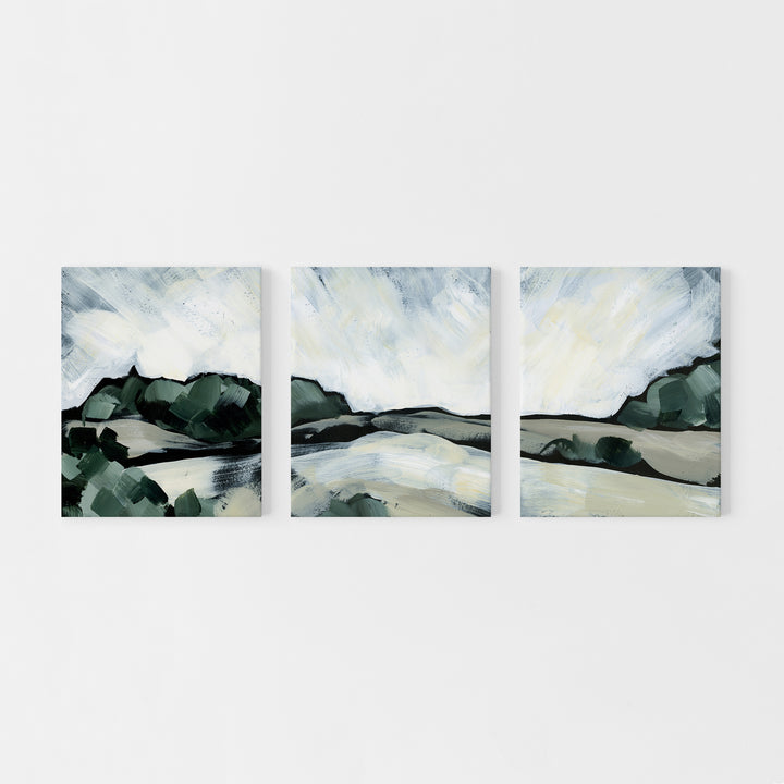 Moody Landscape Painting Triptych Set of Three Wall Art Prints or Canvas - Jetty Home