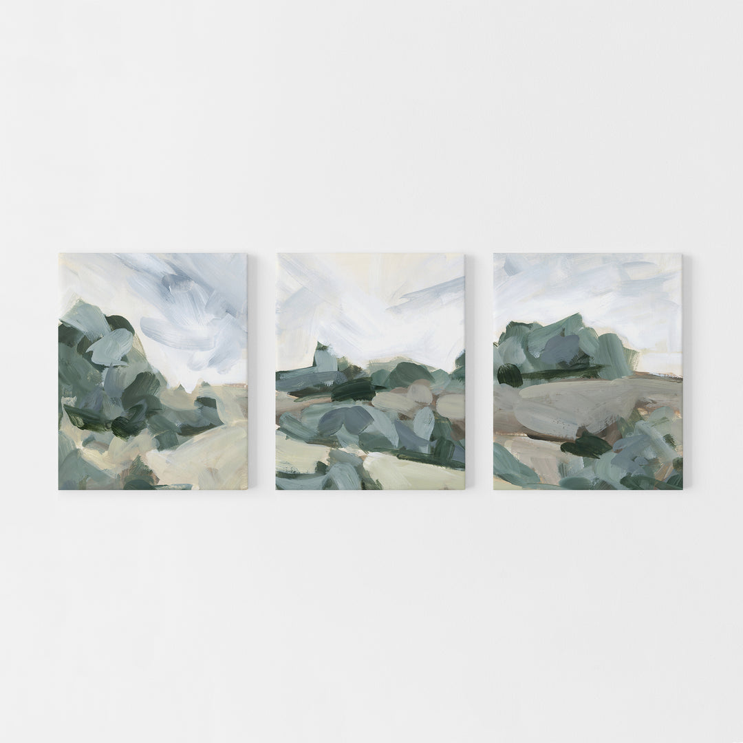 Neutral Muted Landscape Painting Triptych Set of Three Wall Art Prints or Canvas - Jetty Home