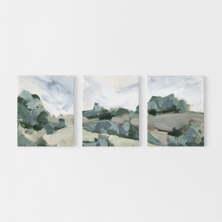 Neutral Muted Landscape Painting Triptych Set of Three Wall Art Prints or Canvas - Jetty Home
