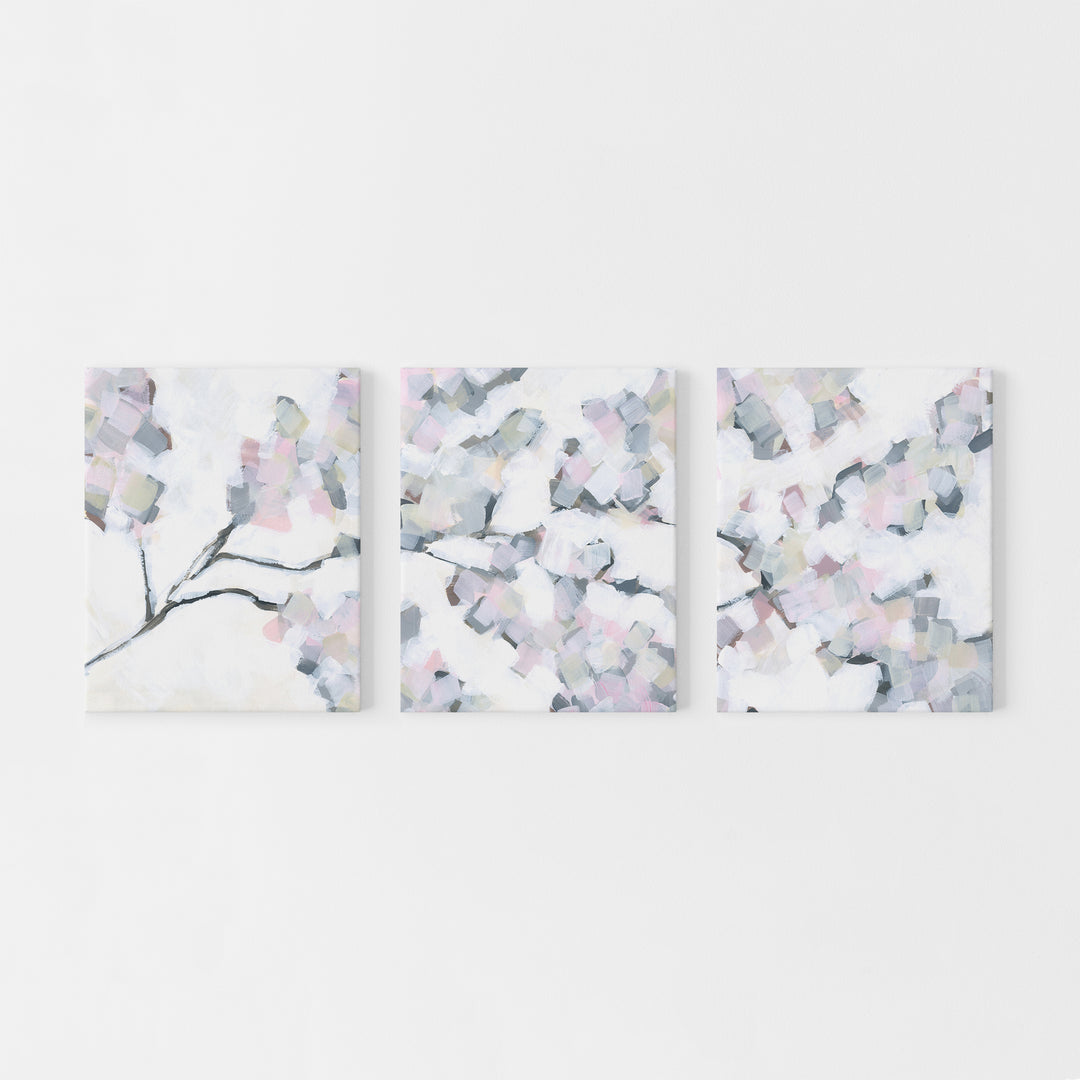 Cherry Blossom Abstract Floral Painting Triptych Set of Three Wall Art Prints or Canvas - Jetty Home