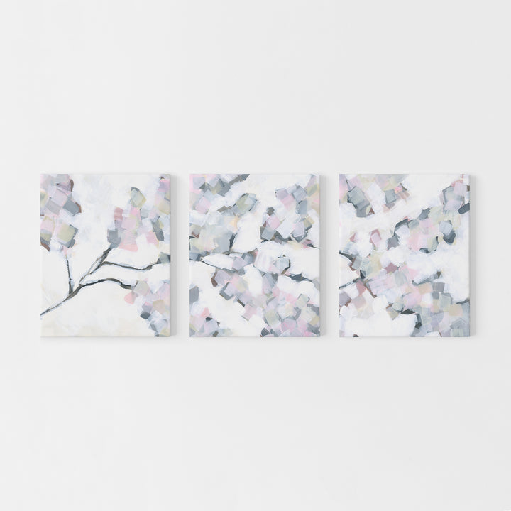 Cherry Blossom Abstract Floral Painting Triptych Set of Three Wall Art Prints or Canvas - Jetty Home