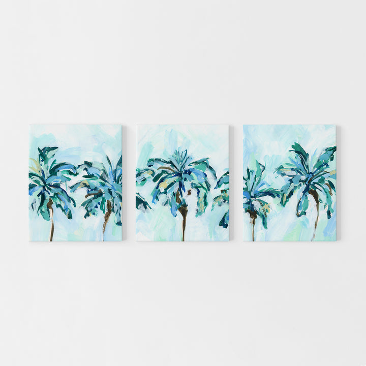 Tropical Palm Tree Bright Painting Triptych Set of Three Wall Art Prints or Canvas - Jetty Home