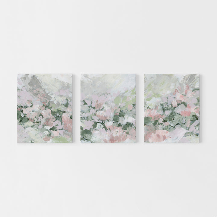 Flowers Abstract painting Pastel Floral Pink and Green Modern Farmhouse Decor Wall Art Print or Canvas - Jetty Home