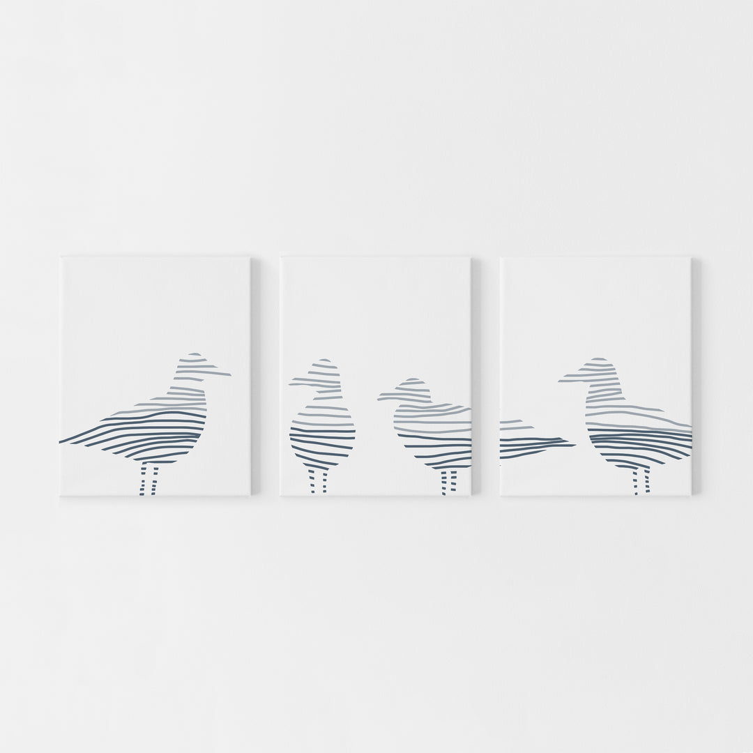 Sea Gull Modern Coastal Triptych Set of Three Wall Art Prints or Canvas - Jetty Home