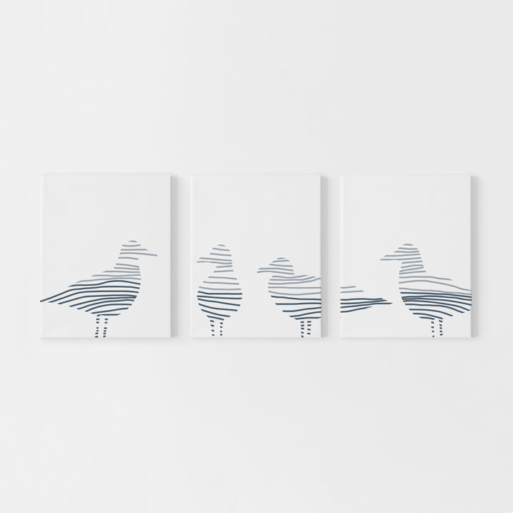 Sea Gull Modern Coastal Triptych Set of Three Wall Art Prints or Canvas - Jetty Home