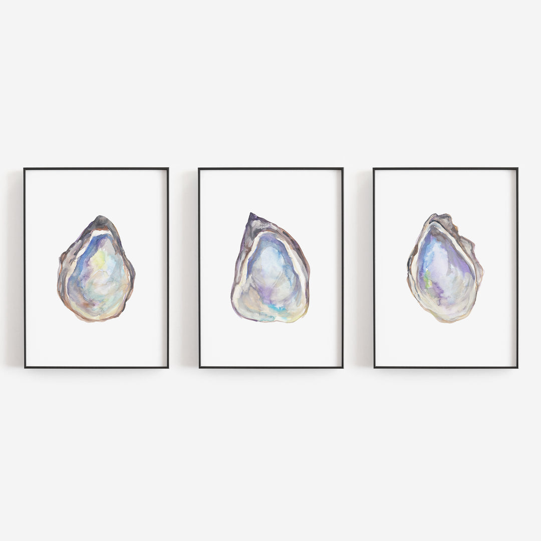 Watercolor Oysters Triptych - Set of 3  - Art Prints or Canvases - Jetty Home