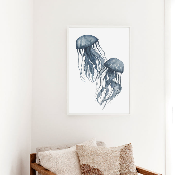 Navy Blue Jellyfish Duo  - Art Print or Canvas - Jetty Home