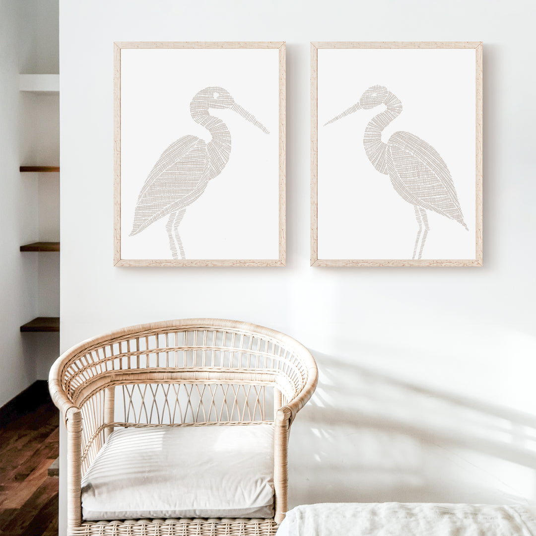 Woven Heron Diptych - Set of 2  - Art Prints or Canvases - Jetty Home