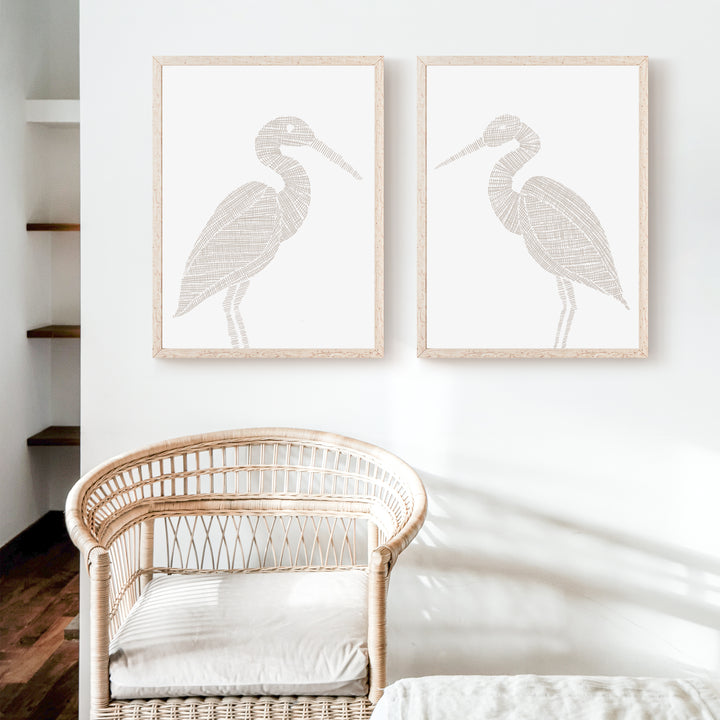 Woven Heron Diptych - Set of 2  - Art Prints or Canvases - Jetty Home