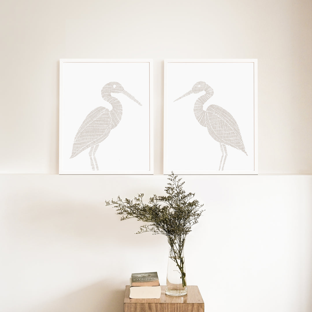 Woven Heron Diptych - Set of 2  - Art Prints or Canvases - Jetty Home