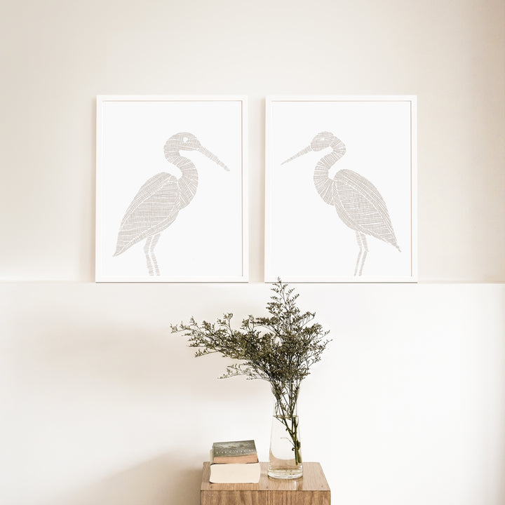 Woven Heron Diptych - Set of 2  - Art Prints or Canvases - Jetty Home