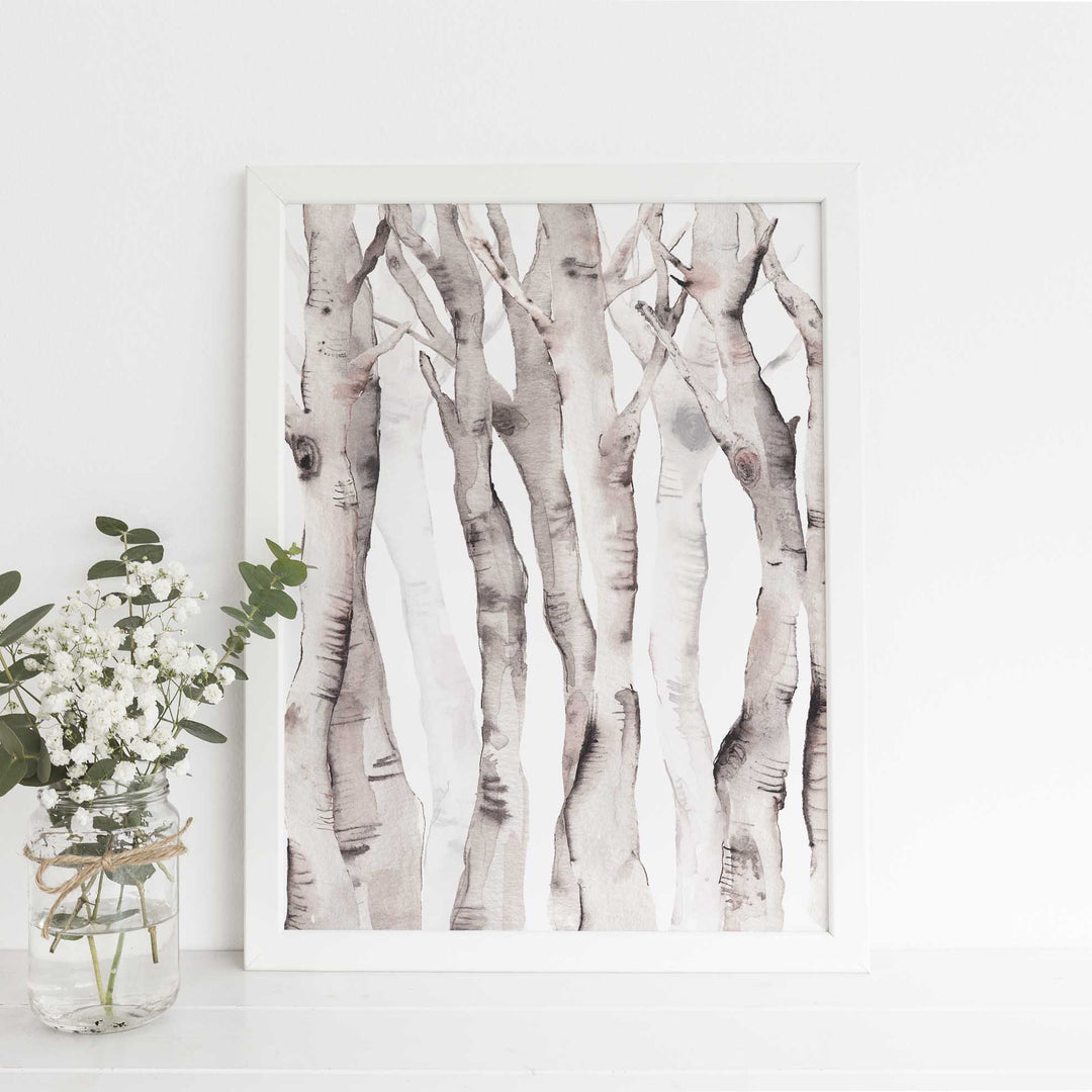 Watercolor Aspen Birch Tree Lodge Wall Art Print or Canvas - Jetty Home