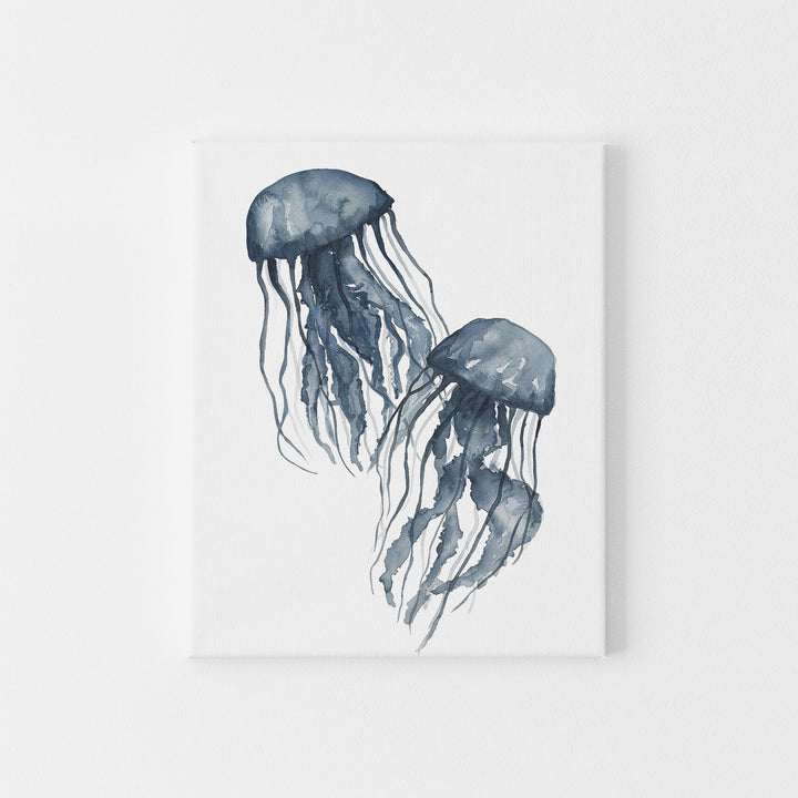 Navy Blue Jellyfish Painting Art Print or Canvas - Jetty Home