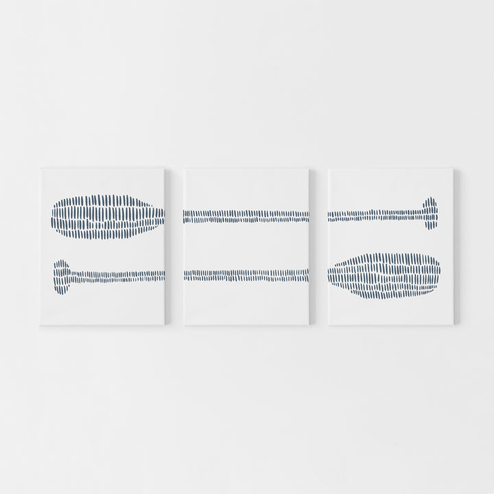 Paddle Oar Modern Nautical Blue Triptych Set of Three Wall Art Prints or Canvas - Jetty Home