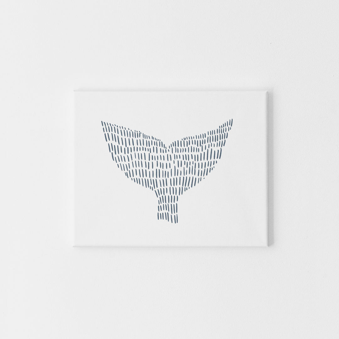 Whale Tail Blue and White Line Illustration Modern Beach House Wall Art Print or Canvas - Jetty Home