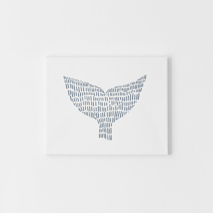 Whale Tail Blue and White Line Illustration Modern Beach House Wall Art Print or Canvas - Jetty Home
