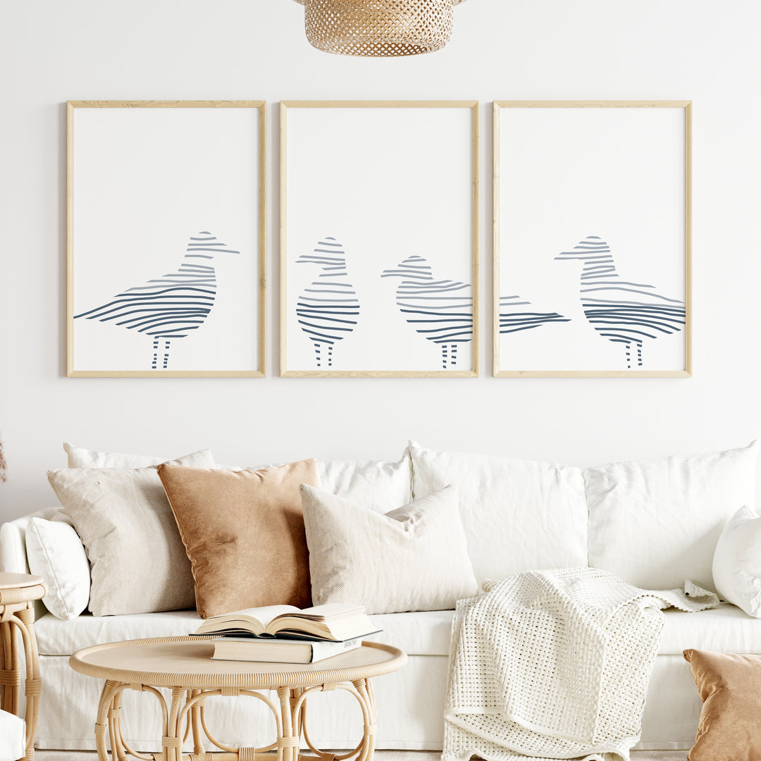 Sea Gull Gathering - Set of 3  - Art Prints or Canvases - Jetty Home