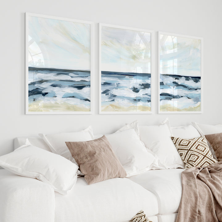 Blue Seascape Horizon - Set of 3  - Art Prints or Canvases - Jetty Home