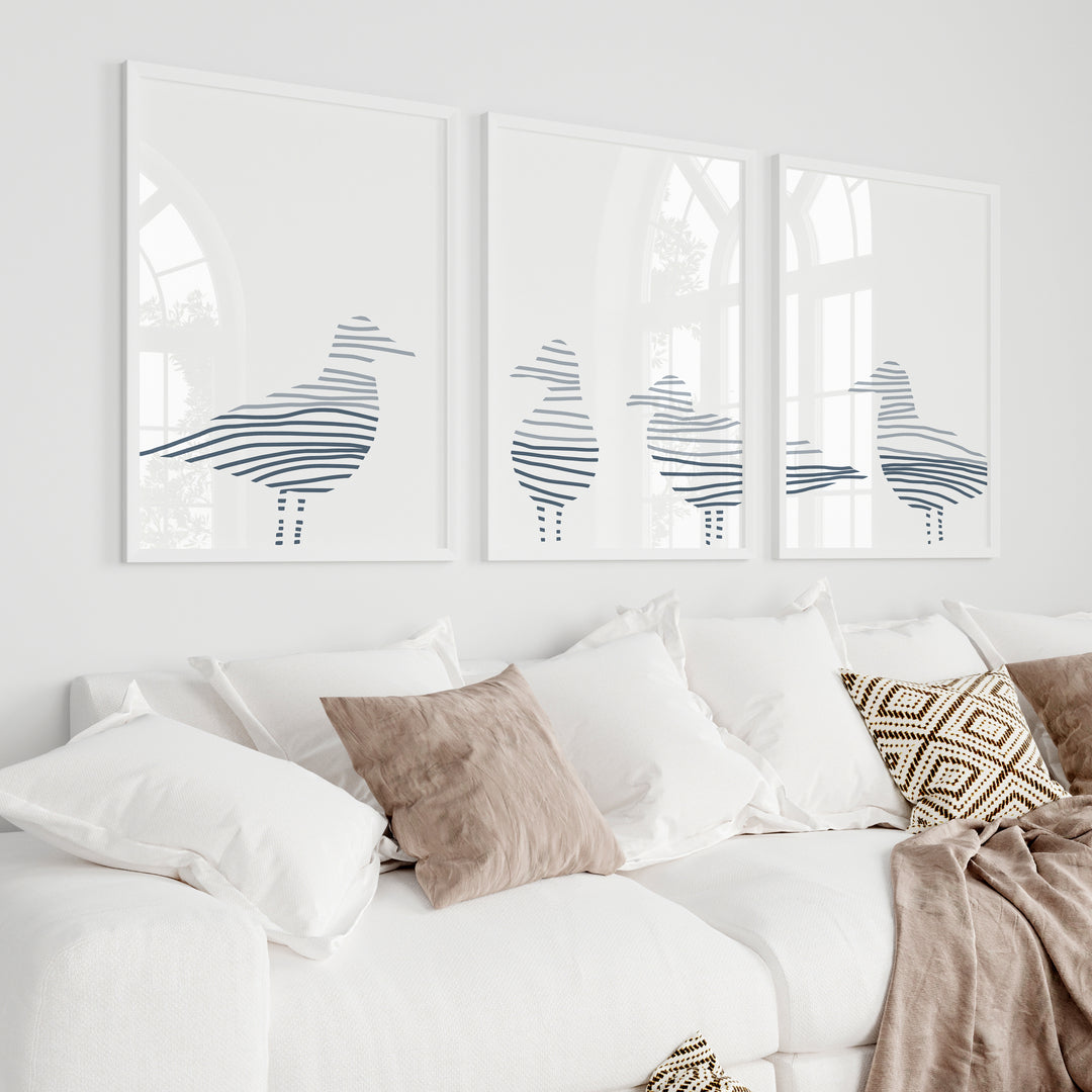 Sea Gull Gathering - Set of 3  - Art Prints or Canvases - Jetty Home