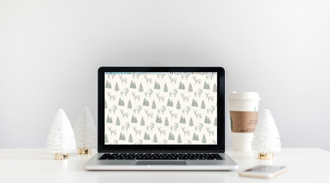 December Freebie: Simple Evergreen and Reindeer Wallpaper Download