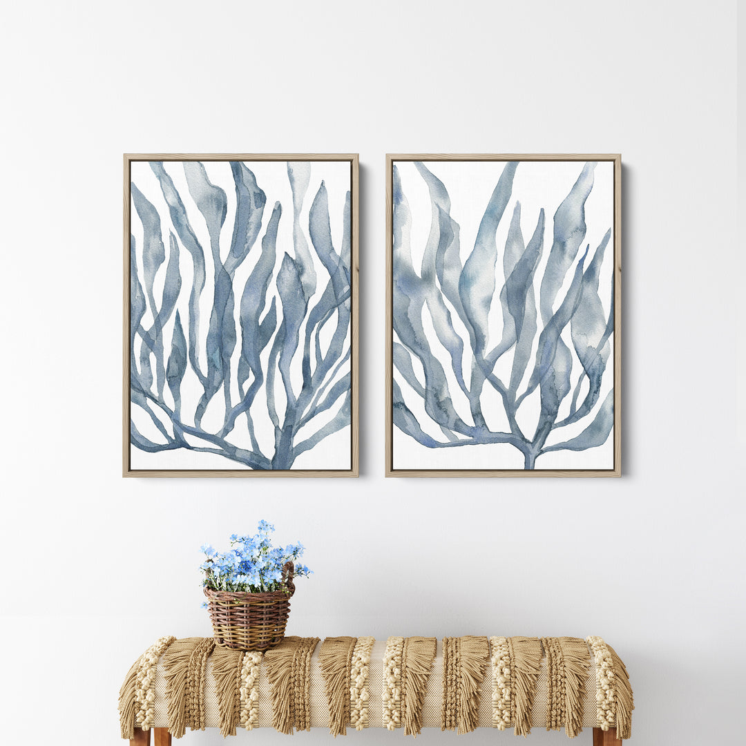 Blue Seaweed Diptych, No. 2 - Set of 2  - Art Prints or Canvases