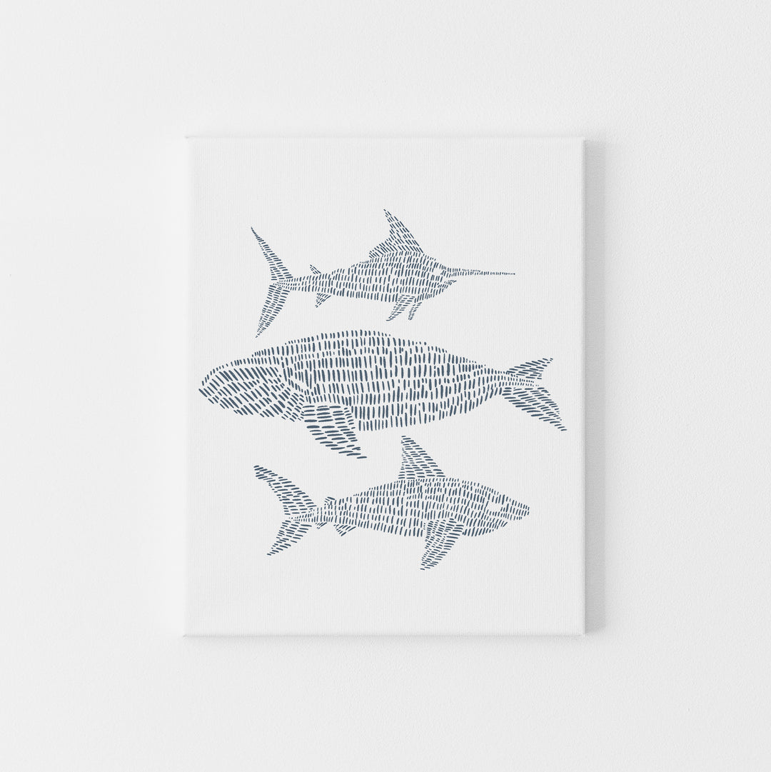 Swordfish, Right Whale & Great White Shark Illustration