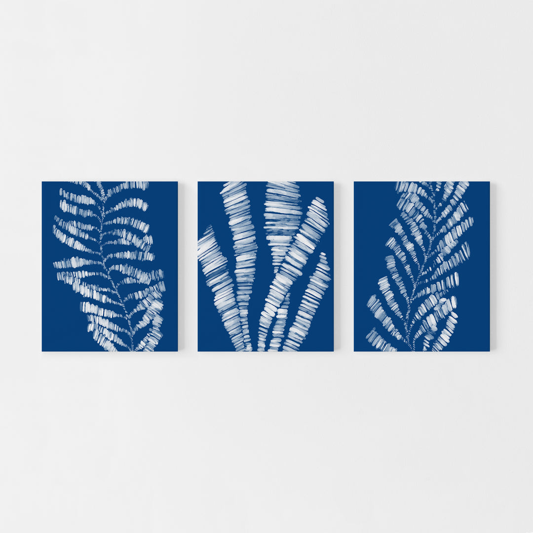 Deep Azure Blue Seaweed & Kelp Triptych - Set of 3  - Art Prints or Canvases - Jetty Home